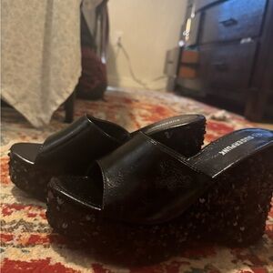 Black Platform Sequin Slide Sandals